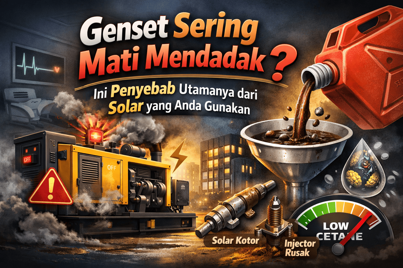 Genset mati mendadak akibat solar kotor dan kualitas bahan bakar buruk
